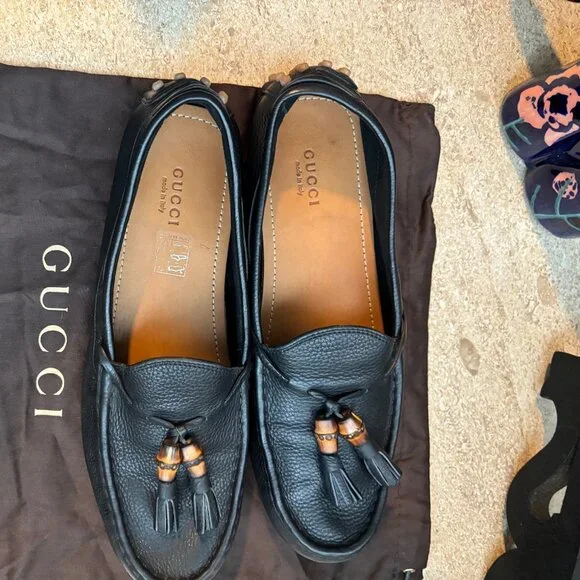 GUCCI HEBRON NERO Leather Bamboo Loafers - Size 8 1/2 (8.5) - Black. - Picture 3 of 9